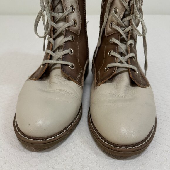 PIKOLINOS Two-Tone Leather & Canvas Lace-Up Boots | Tan & Cream | Women’s Size - Picture 2 of 11
